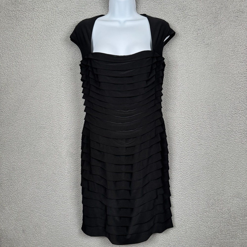 Lauren Ralph Lauren Dress Women 10 Black LBD Mini Evening Square Neck Cap Sleeve